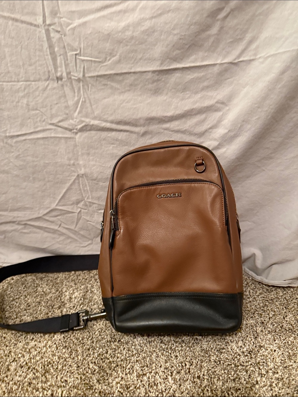 Coach Brown and Black Leather Sling Crossbody